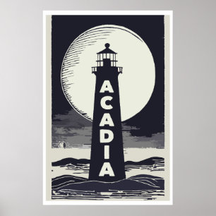 Affiche Lune phare du parc national Acadia