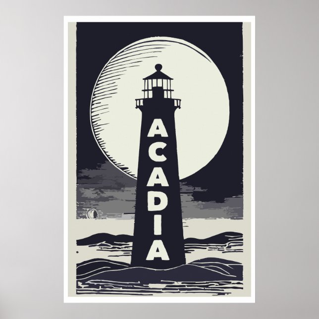 Affiche Lune phare du parc national Acadia (Devant)