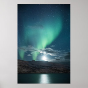 Affiche Lune pleine aurores boréales