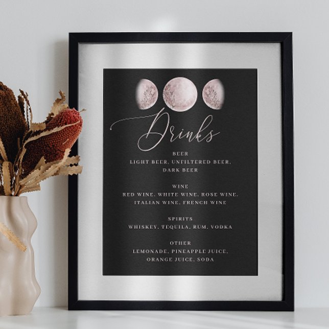 Affiche Lune romantique | Bar Mariage noir Boissons Menu S (Créateur téléchargé)