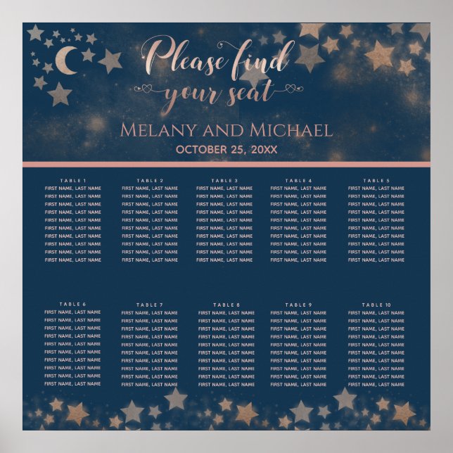 Affiche Lune romantique céleste et calligraphie étoiles (Devant)