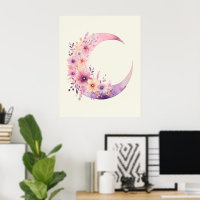 Lune rose Croissant avec de jolies fleurs