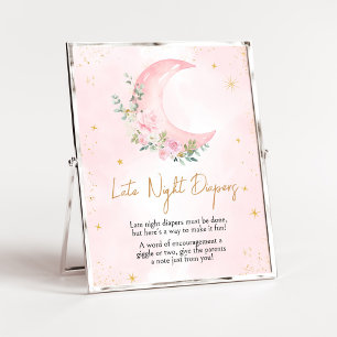 Affiche Lune rose et étoiles Baby shower Diapos nocturnes