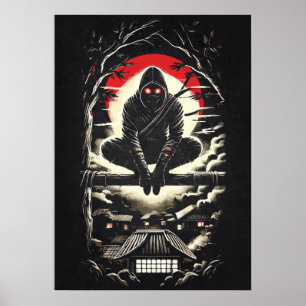 Affiche Lune Rouge Shinobi, Ninja, Tatouage d'Anime Japona