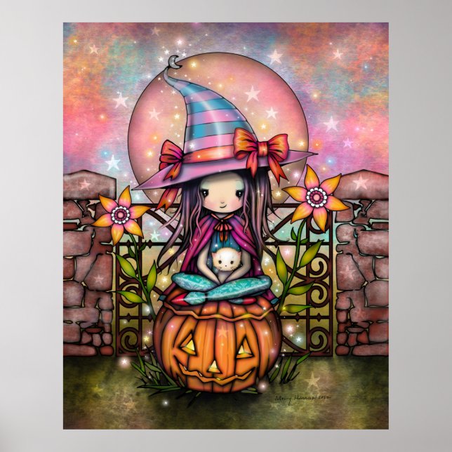 Affiche Lune Rouge Sourcilleuse Sorcière Mignonne avec Cha (Devant)
