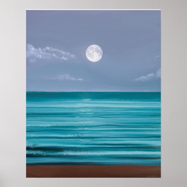Affiche Lune se lève au-dessus de la mer turquoise (Devant)