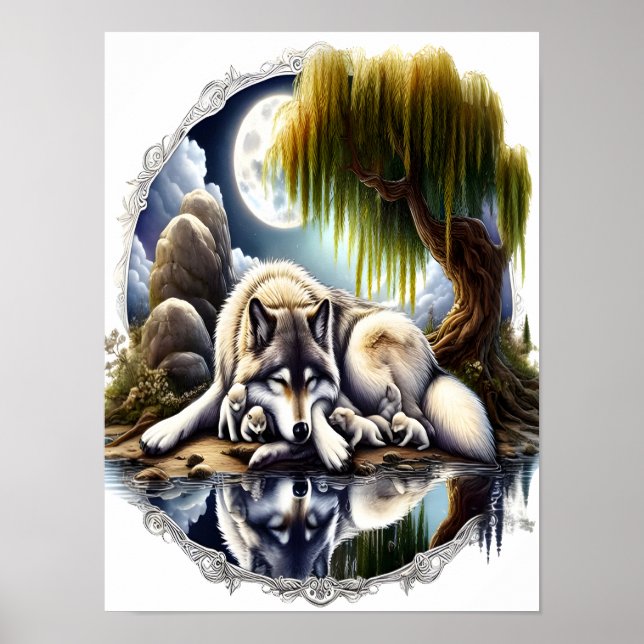 Affiche Lune Sérénité Un Loup Slumpteur 12x16 (Devant)