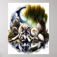 Lune Sérénité Un Loup Slumpteur 16x20