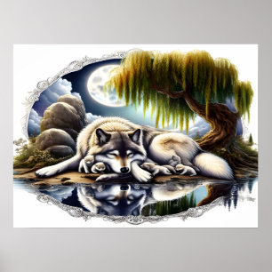 Affiche Lune Sérénité Un Loup Slumpteur 24x18