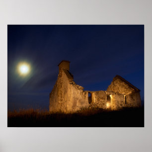 Affiche Lune sur les ruines d'un cottage   Comté de Galway