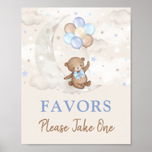 Affiche Lune Teddy Bear Bleu Balloons Brown Faveurs Signal