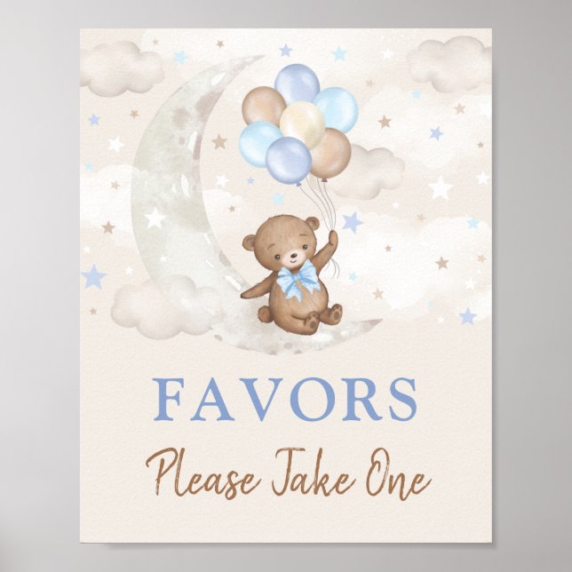 Affiche Lune Teddy Bear Bleu Balloons Brown Faveurs Signal (Devant)