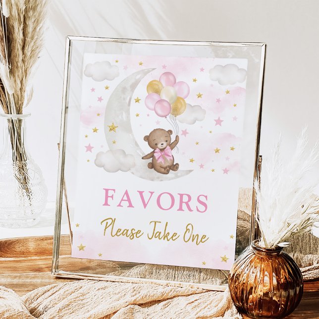 Affiche Lune Teddy Ours rose Or Ballons Faveurs Signal (Créateur téléchargé)