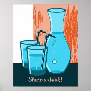 Affiche Lunettes bleues, pailles et carafe partagent un ve