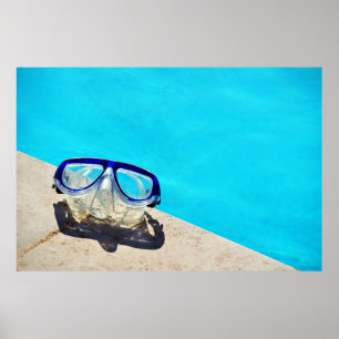 Affiche Lunettes de bain encadrées bleues près de la pisci