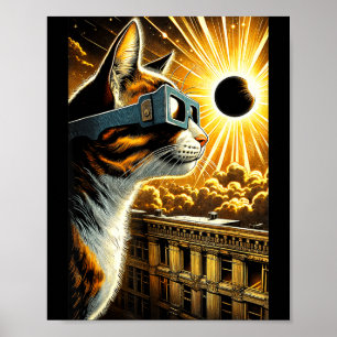 Affiche Lunettes de l'éclipse solaire de chat drôle Vintag