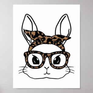 Affiche Lunettes de léopard du visage de lapin Fête de Pâq