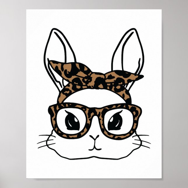 Affiche Lunettes de léopard du visage de lapin Fête de Pâq (Devant)