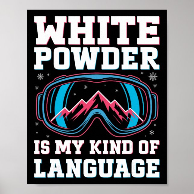 Affiche Lunettes de ski rétro Snowboard Blanc Powder est m (Devant)