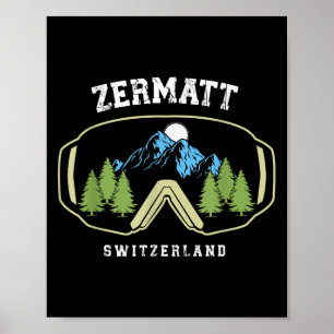 Affiche Lunettes de ski Zermatt Ski alpin Alpes suisses Su