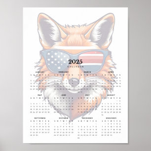 Affiche Lunettes de soleil bleu blanc rouge renard patriot