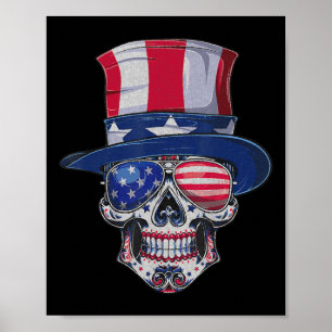 Affiche Lunettes de soleil Crâne de Sucre Drapeau USA Fête