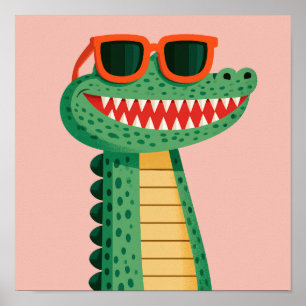 Affiche Lunettes de soleil de crocodile drôle Mignon anima