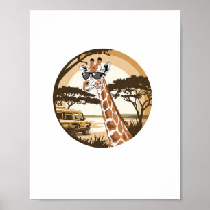 Affiche Lunettes de soleil de famille de girafe drôle Zoo