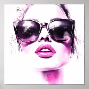 Affiche Lunettes de soleil femme mode aquarelle rose chic