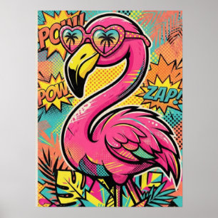 Affiche Lunettes de soleil flamant rose bande dessinée rét