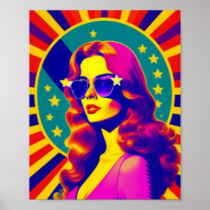 Affiche Lunettes de soleil Funky Retro Pop Girl