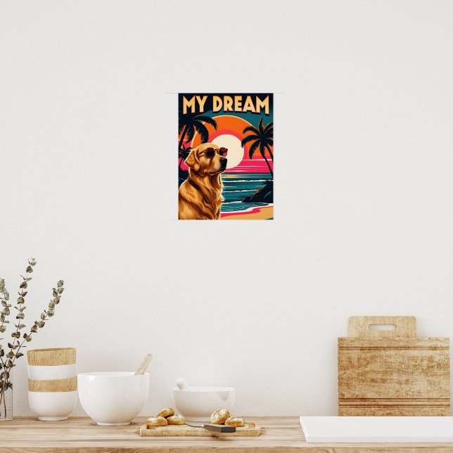Affiche Lunettes de soleil pour chien rétro Plage au couch (Cuisine)