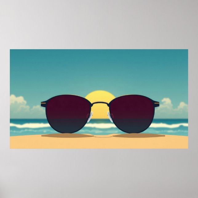 Affiche Lunettes de soleil rétro de plage et soleil (Devant)