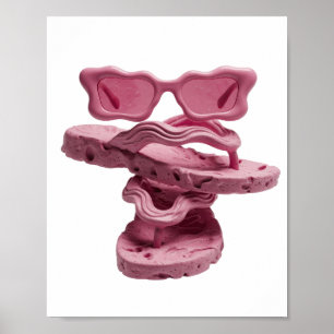 Affiche Lunettes de soleil roses flottantes et tongs
