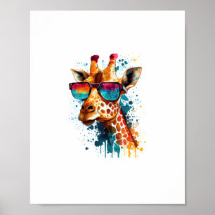 Affiche Lunettes de soleil vintage girafe drôle Animal afr
