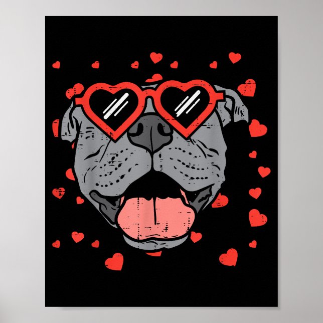 Affiche Lunettes de visage Pitbull Valentines Jour Animaux (Devant)