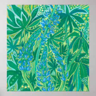 Affiche Lupine Flowers, Fleur sauvage d'été peinture flora