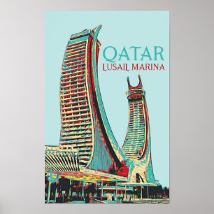 Affiche Lusail Marina bâtiments illustration Qatar