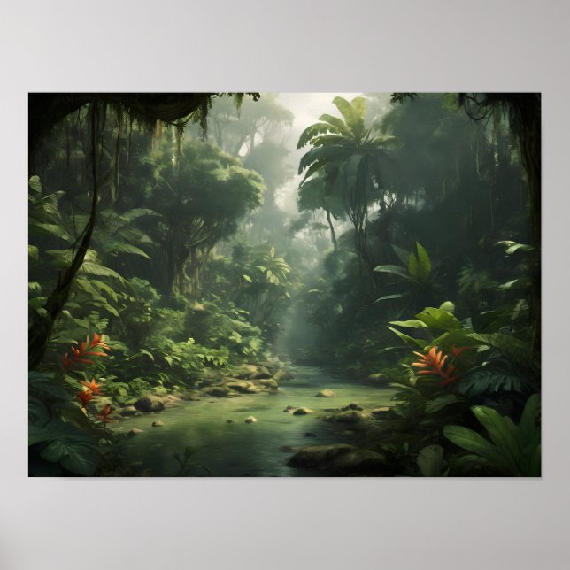 Affiche Lush Green Tropical Rainforest Jungle River (Devant)