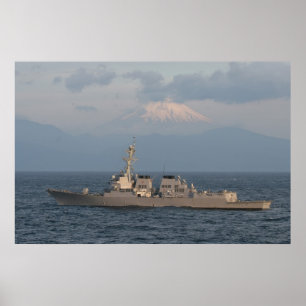 Affiche L'USS McCAMPBELL avec le Mont Fuji dans l'Arrière 