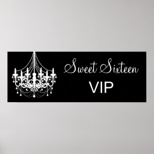 Affiche Lustre noir et blanc Sweet 16 bannière VIP