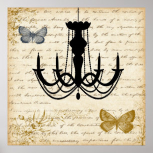 Affiche Lustre vintage avec papillons