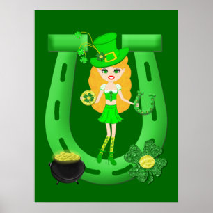 Affiche Lutin blond de fille du jour de St Patrick