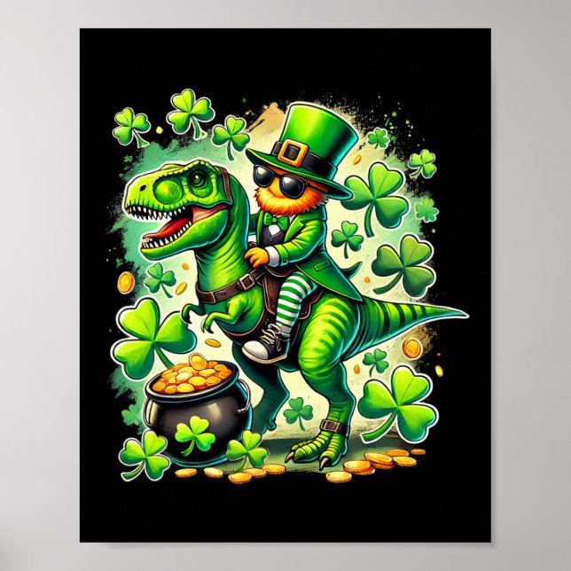Affiche Lutin chevauchant le dinosaure T Rex St Pat Trex P (Devant)