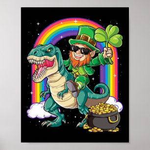 Affiche Lutin chevauchant un dinosaure Saint-Patrick garço