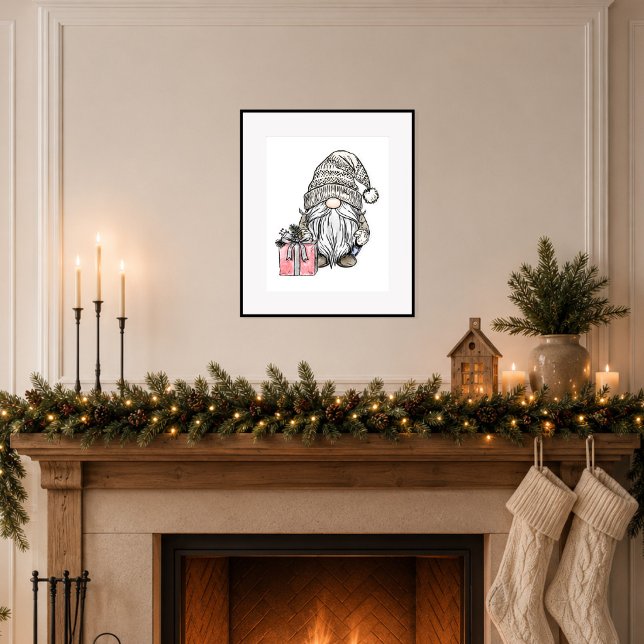 Affiche Lutin de Noël avec Cadeau (Bring quiet holiday charm to your home.)