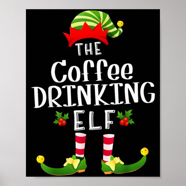 Affiche Lutin de Noël buvant du café, pyjama assorti de No (Devant)