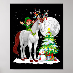 Affiche Lutin de Noël chevauchant un cheval de renne bonho