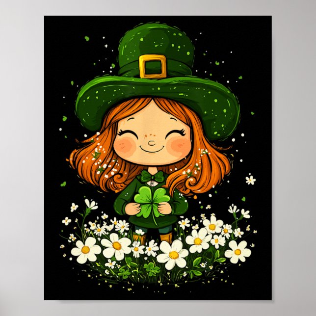 Affiche Lutin Féminin Trèfle Filles Saint-Patrick Jour L (Devant)