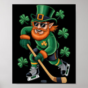Affiche Lutin jouant au hockey Jour de la Saint-Patrick Sp